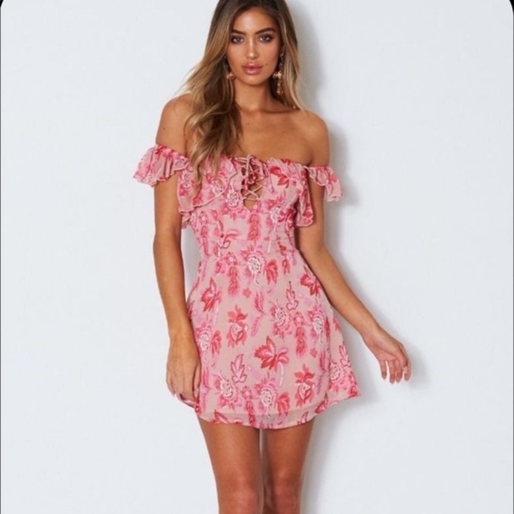 Women's White Fox Floral Off-Shoulder Mini Dress